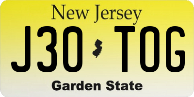 NJ license plate J30TOG