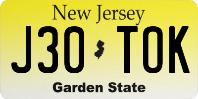 NJ license plate J30TOK
