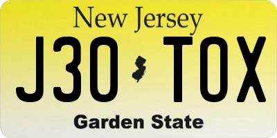 NJ license plate J30TOX