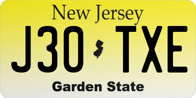 NJ license plate J30TXE