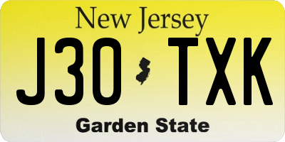 NJ license plate J30TXK