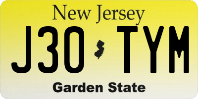 NJ license plate J30TYM