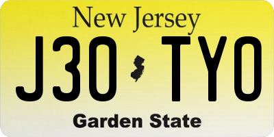NJ license plate J30TYO