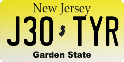 NJ license plate J30TYR
