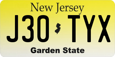 NJ license plate J30TYX