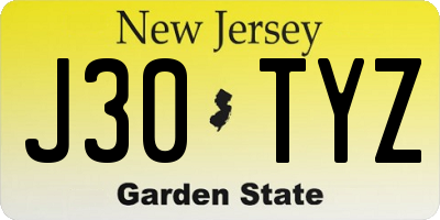 NJ license plate J30TYZ