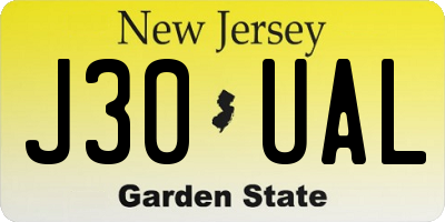 NJ license plate J30UAL