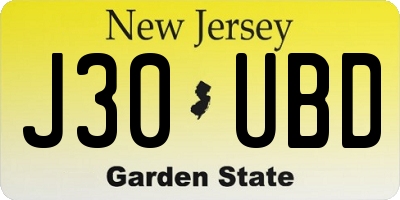 NJ license plate J30UBD