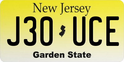 NJ license plate J30UCE