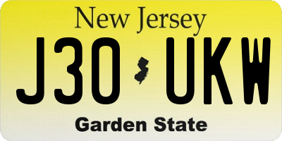 NJ license plate J30UKW