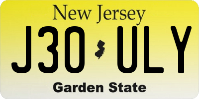 NJ license plate J30ULY