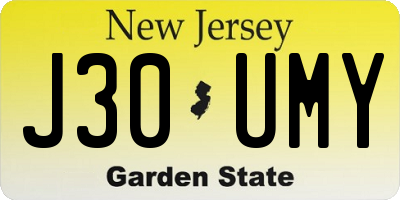 NJ license plate J30UMY