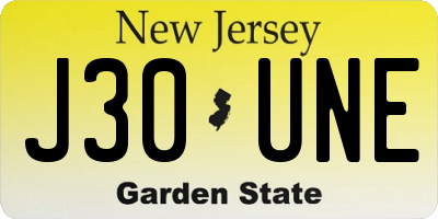 NJ license plate J30UNE