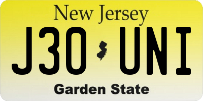 NJ license plate J30UNI