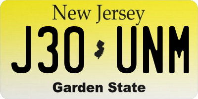NJ license plate J30UNM