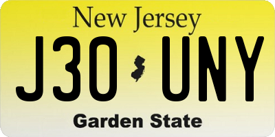 NJ license plate J30UNY