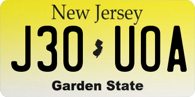 NJ license plate J30UOA