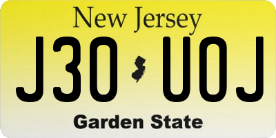 NJ license plate J30UOJ