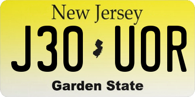 NJ license plate J30UOR