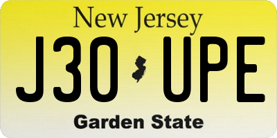 NJ license plate J30UPE