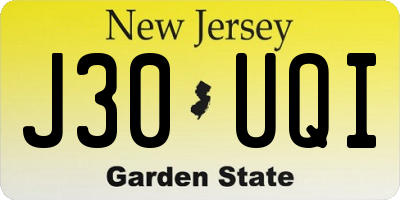 NJ license plate J30UQI