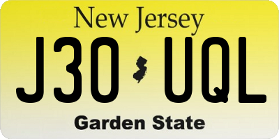 NJ license plate J30UQL