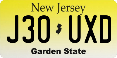 NJ license plate J30UXD