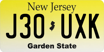 NJ license plate J30UXK
