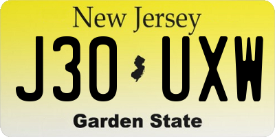NJ license plate J30UXW