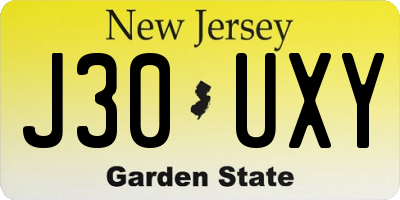 NJ license plate J30UXY