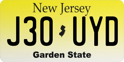 NJ license plate J30UYD