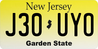 NJ license plate J30UYO