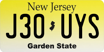 NJ license plate J30UYS