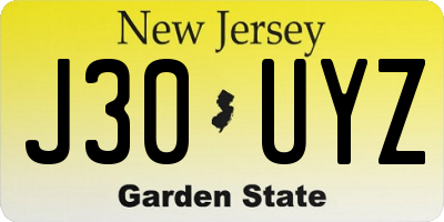 NJ license plate J30UYZ