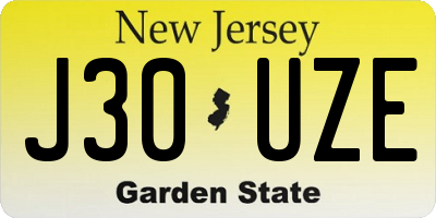 NJ license plate J30UZE