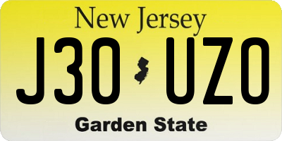 NJ license plate J30UZO
