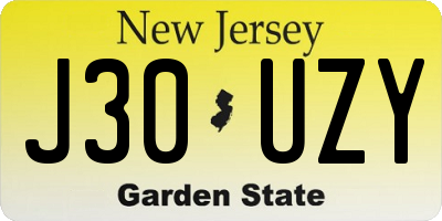 NJ license plate J30UZY