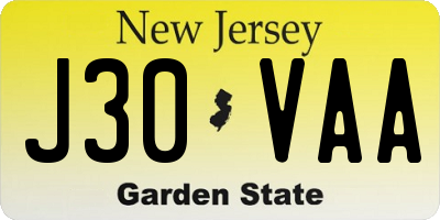 NJ license plate J30VAA