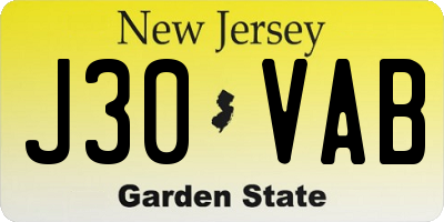 NJ license plate J30VAB