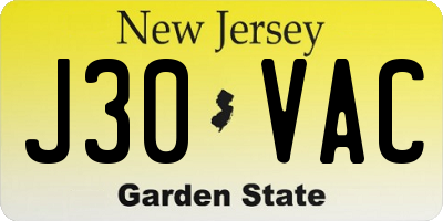 NJ license plate J30VAC