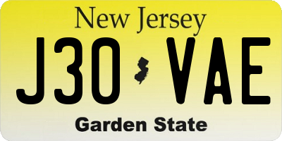 NJ license plate J30VAE