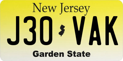 NJ license plate J30VAK