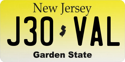 NJ license plate J30VAL