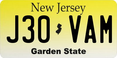 NJ license plate J30VAM