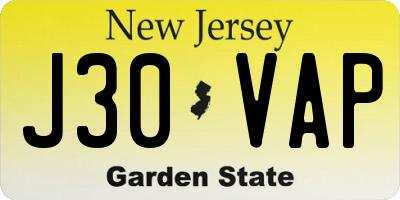 NJ license plate J30VAP