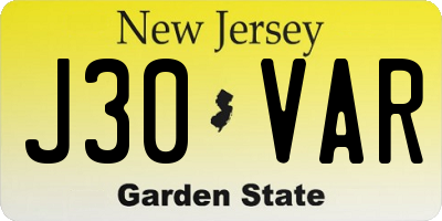 NJ license plate J30VAR