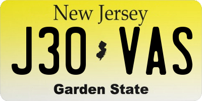 NJ license plate J30VAS