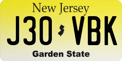 NJ license plate J30VBK