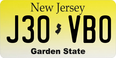 NJ license plate J30VBO