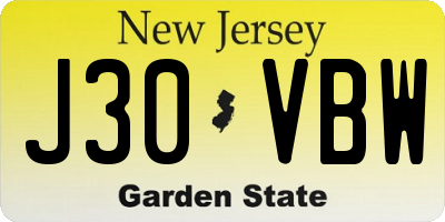 NJ license plate J30VBW